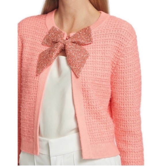 Alice + Olivia Coral Cardigan with Glitter Bow